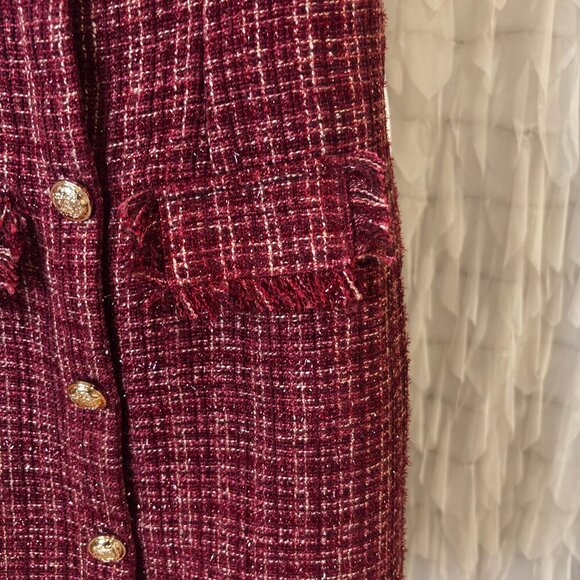 Mi Ami for Francesca’s Burgundy Tweed Button Front Mini Dress | Women's Size XS - Picture 6 of 9